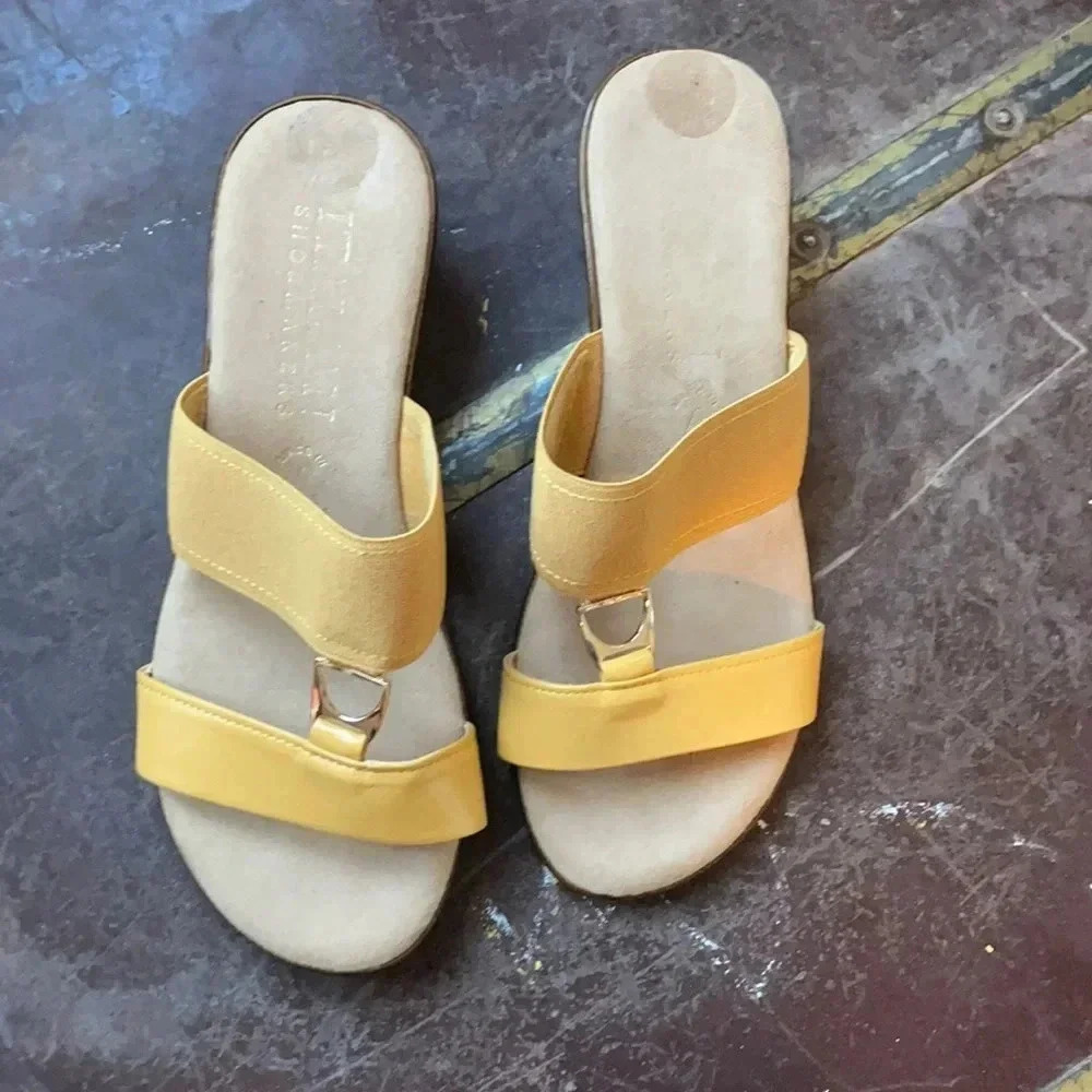Yellow Heeled Slip On Sandal